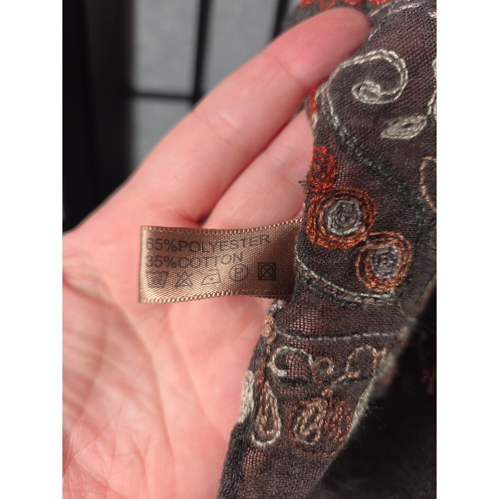 Paisley Embroidered Shawl Scarf Frayed Edge Cotton Blend Wrap Boho Scarf - Picture 5 of 5